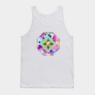 Colorful glass panel drawing with sunflower and Slluks character faces illustration Tank Top